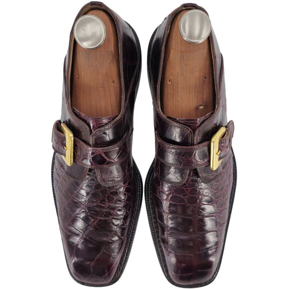 Vintage David Eden Exotic Alligator Burgundy Monk Strap Loafer Men 12 Dress Shoe